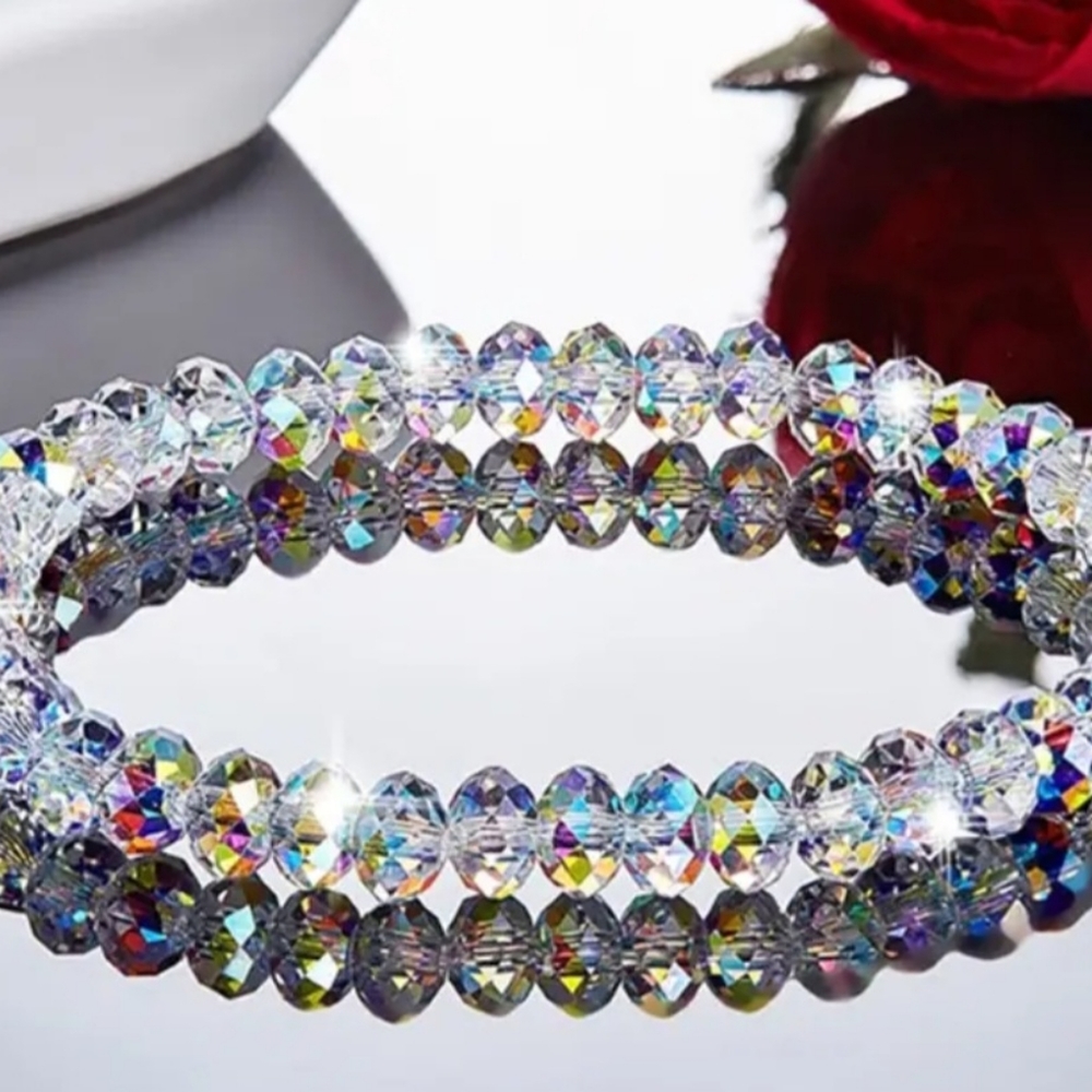 Colorful Faceted Crystal Stone Bracelet. Elastic. NWT Fast Ship.